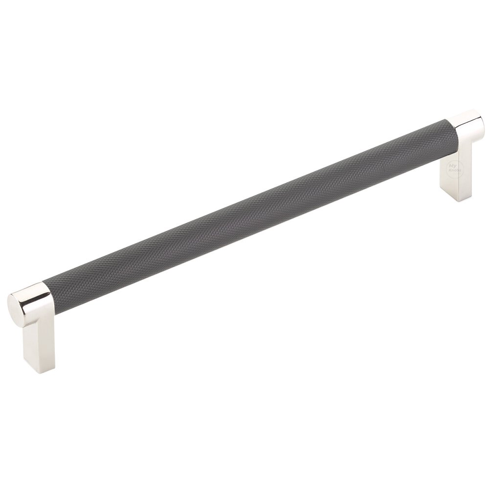 8" Centers Rectangular Stem in Polished Nickel And Knurled Bar in Flat Black