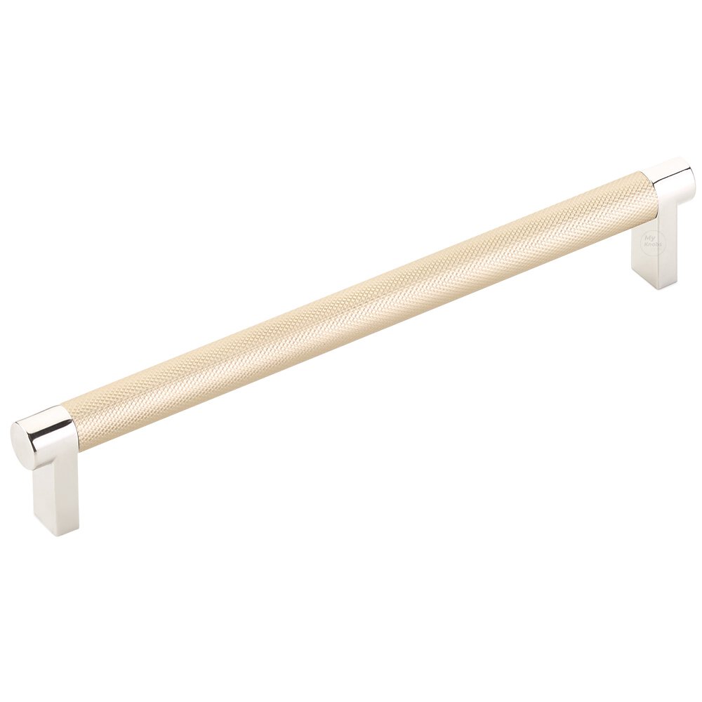 8" Centers Rectangular Stem in Polished Nickel And Knurled Bar in Satin Brass