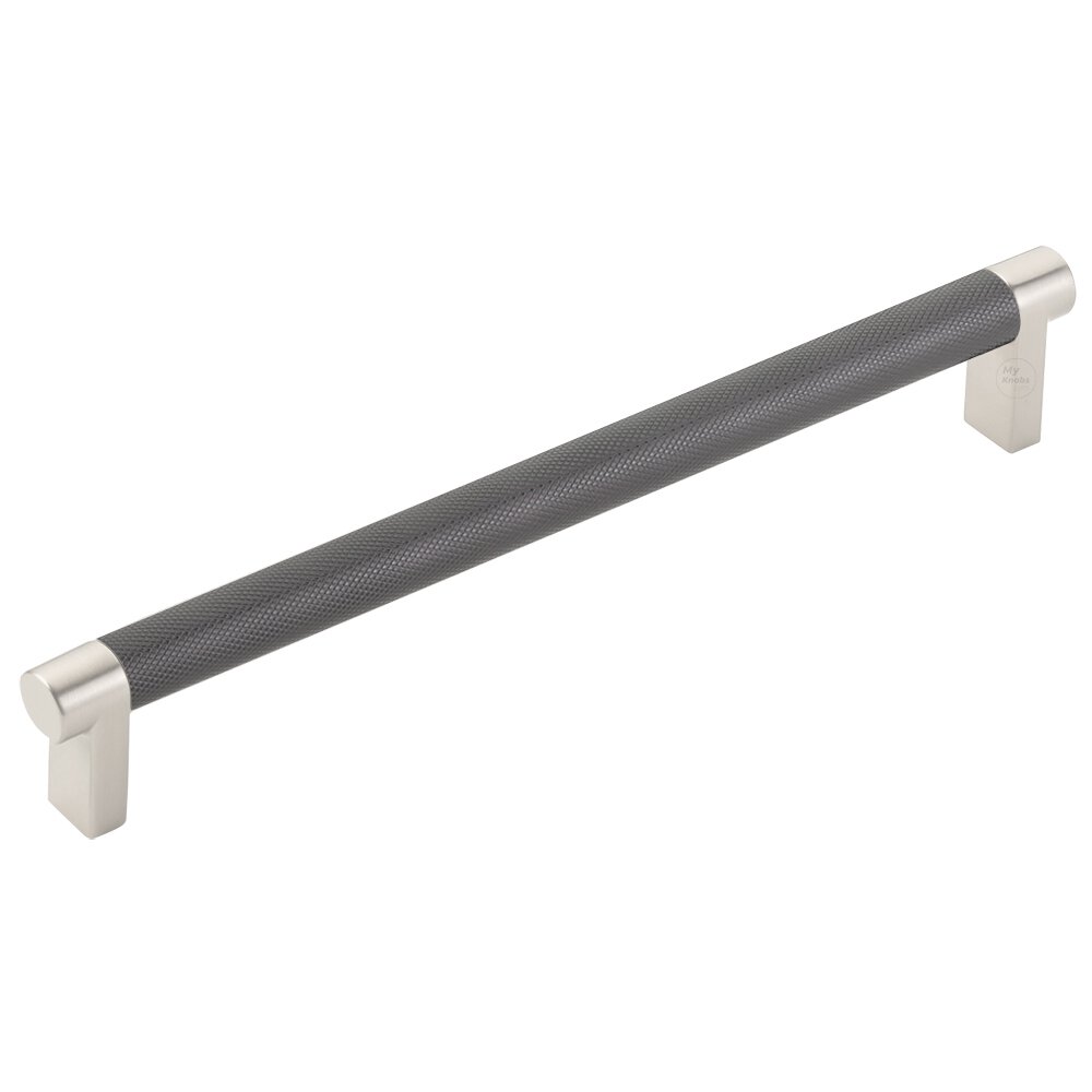 8" Centers Rectangular Stem in Satin Nickel And Knurled Bar in Oil Rubbed Bronze