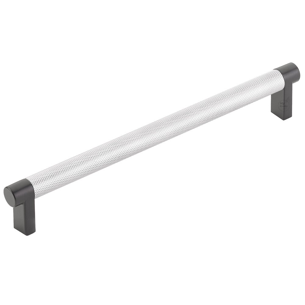 8" Centers Rectangular Stem in Flat Black And Knurled Bar in Polished Chrome
