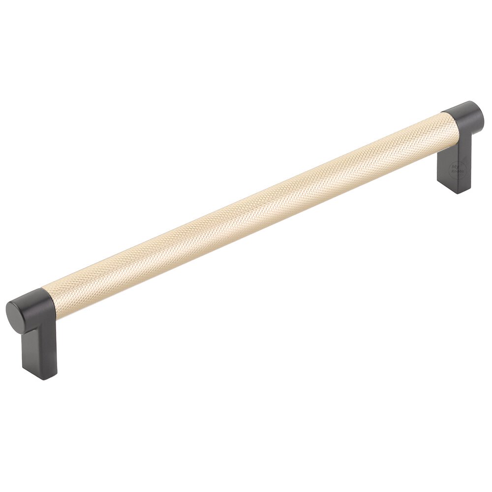 8" Centers Rectangular Stem in Flat Black And Knurled Bar in Satin Brass