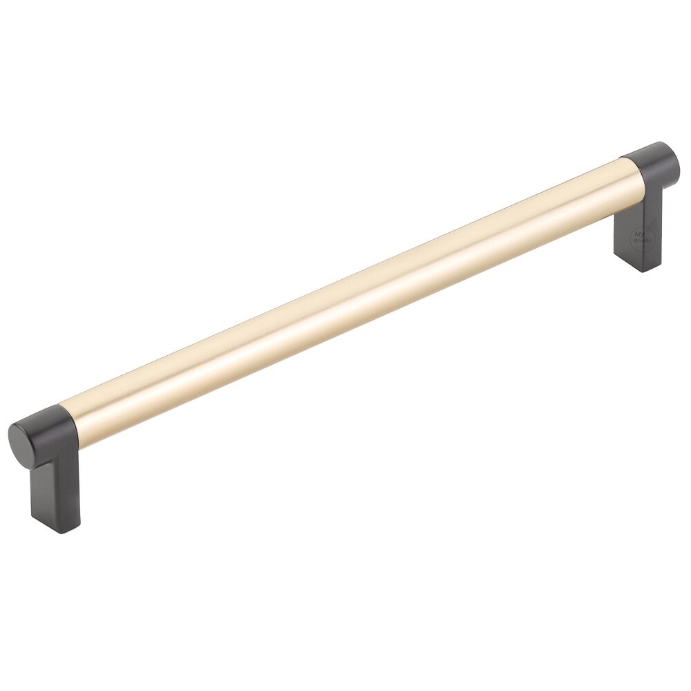 8" Centers Rectangular Stem in Flat Black And Smooth Bar in Satin Brass