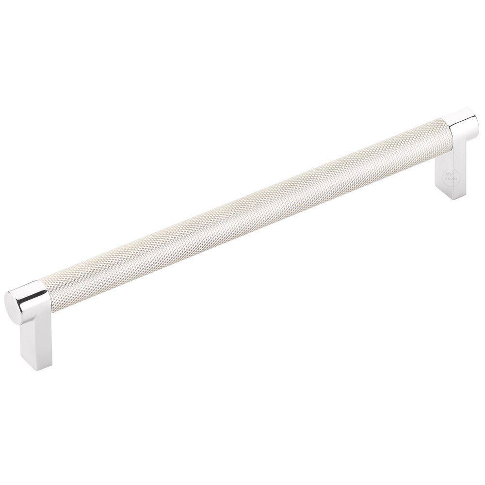 8" Centers Rectangular Stem in Polished Chrome And Knurled Bar in Polished Nickel