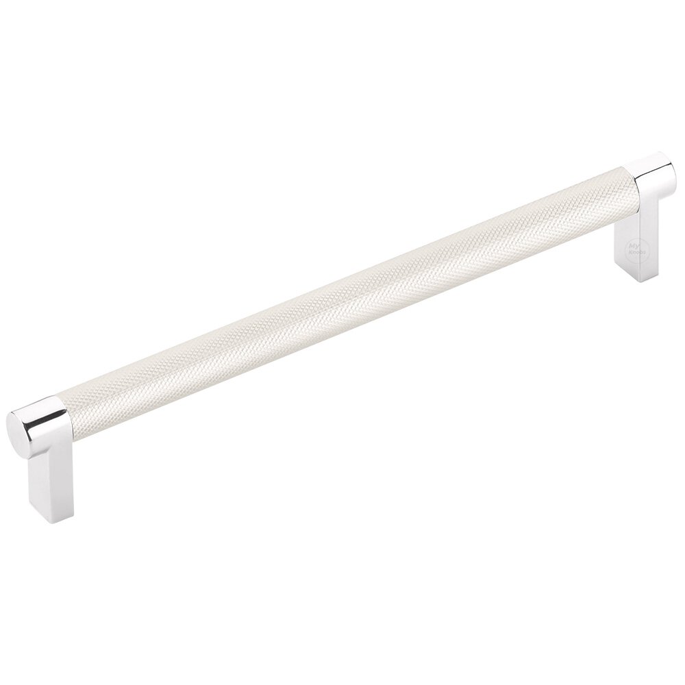 8" Centers Rectangular Stem in Polished Chrome And Knurled Bar in Satin Nickel