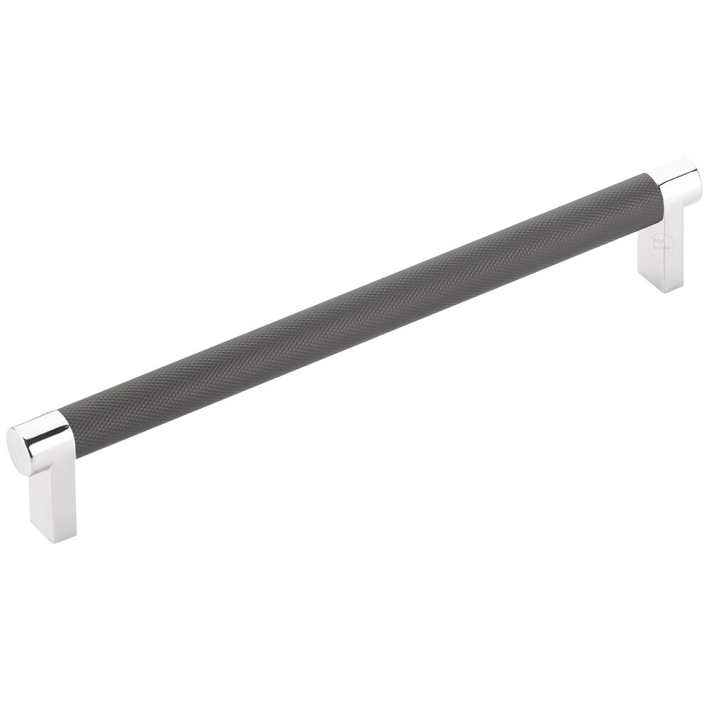 8" Centers Rectangular Stem in Polished Chrome And Knurled Bar in Flat Black