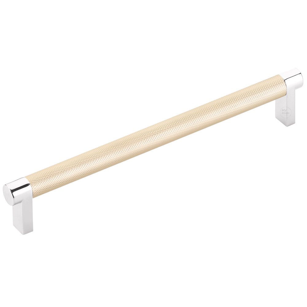 8" Centers Rectangular Stem in Polished Chrome And Knurled Bar in Satin Brass