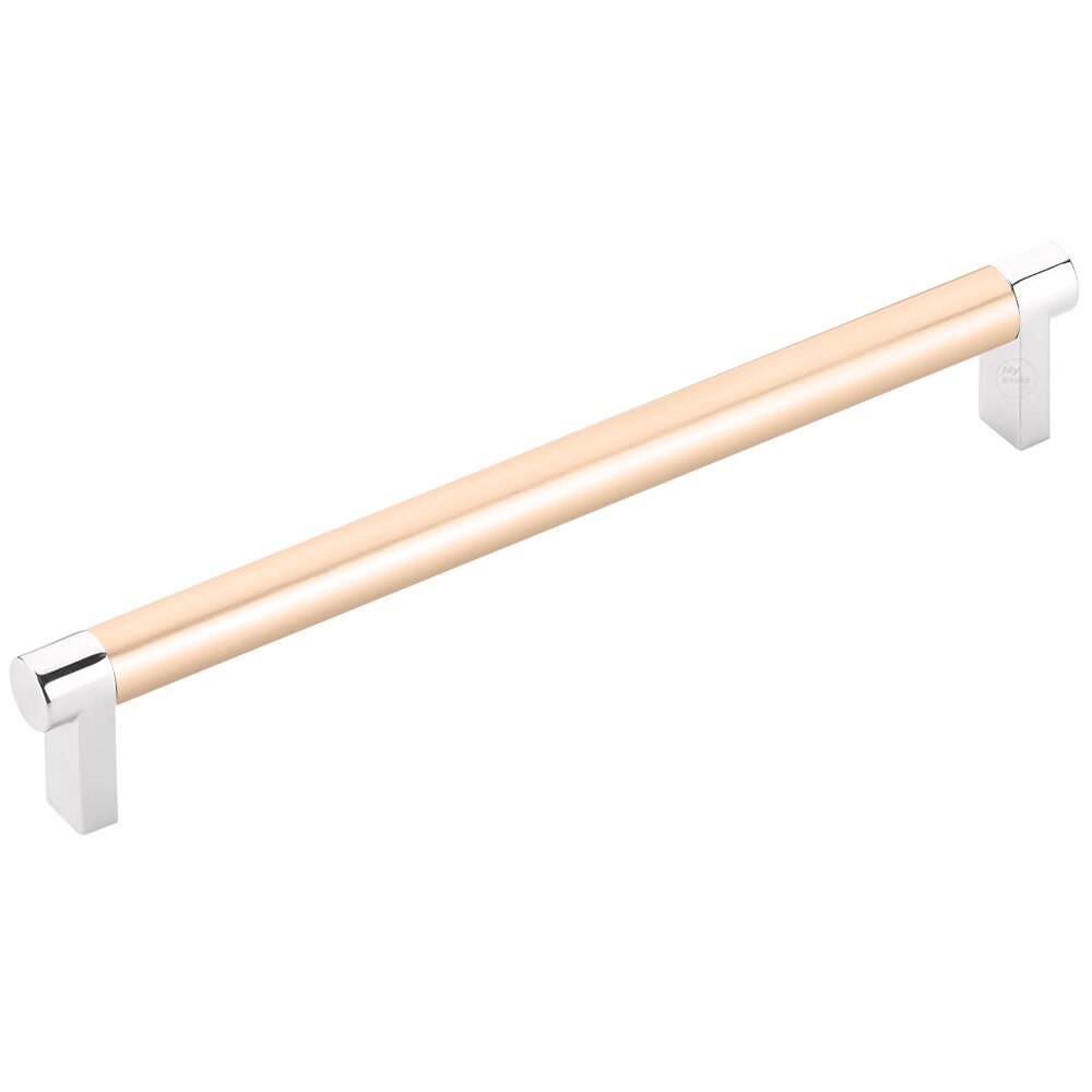 8" Centers Rectangular Stem in Polished Chrome And Smooth Bar in Satin Copper