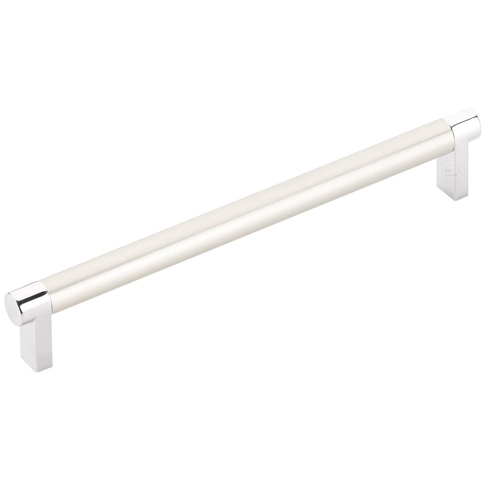 8" Centers Rectangular Stem in Polished Chrome And Smooth Bar in Satin Nickel