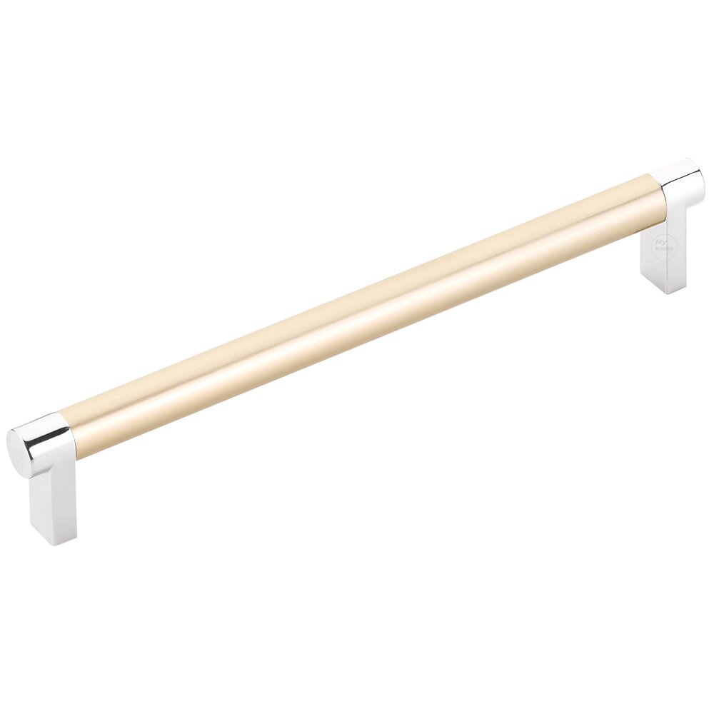 8" Centers Rectangular Stem in Polished Chrome And Smooth Bar in Satin Brass
