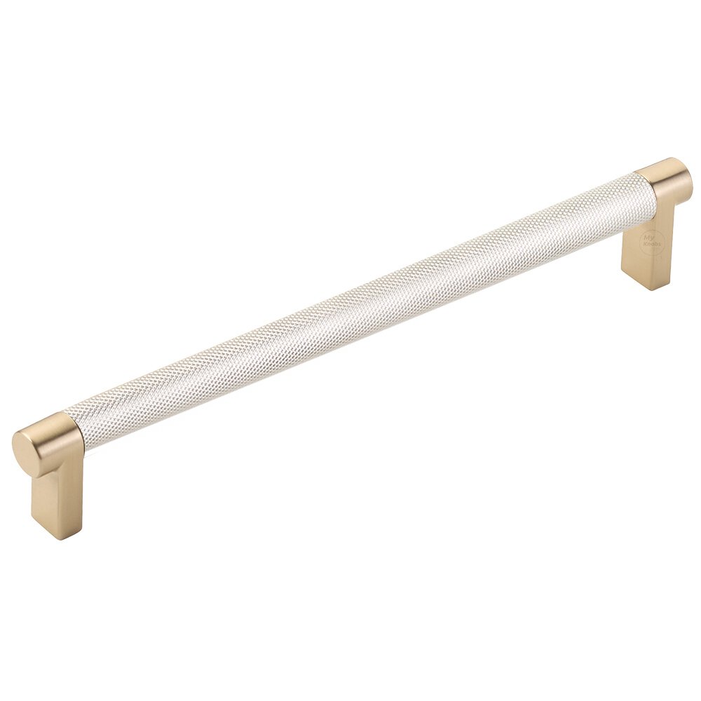 8" Centers Rectangular Stem in Satin Brass And Knurled Bar in Polished Nickel