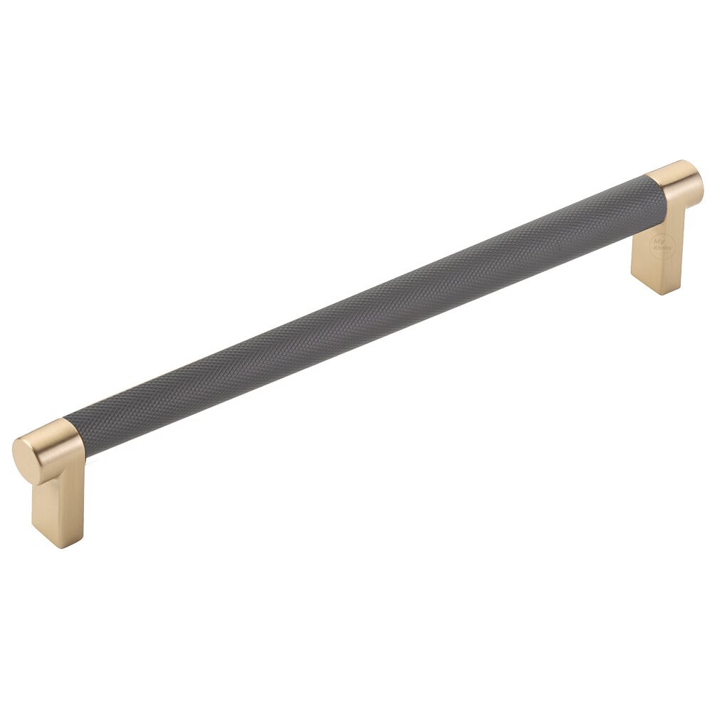 8" Centers Rectangular Stem in Satin Brass And Knurled Bar in Flat Black