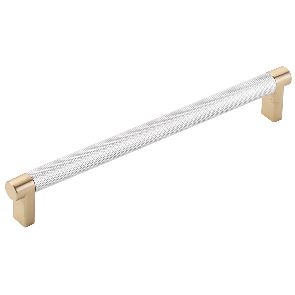 8" Centers Rectangular Stem in Satin Brass And Knurled Bar in Polished Chrome