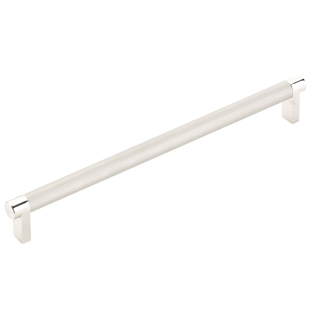 10" Centers Rectangular Stem in Polished Nickel And Knurled Bar in Satin Nickel