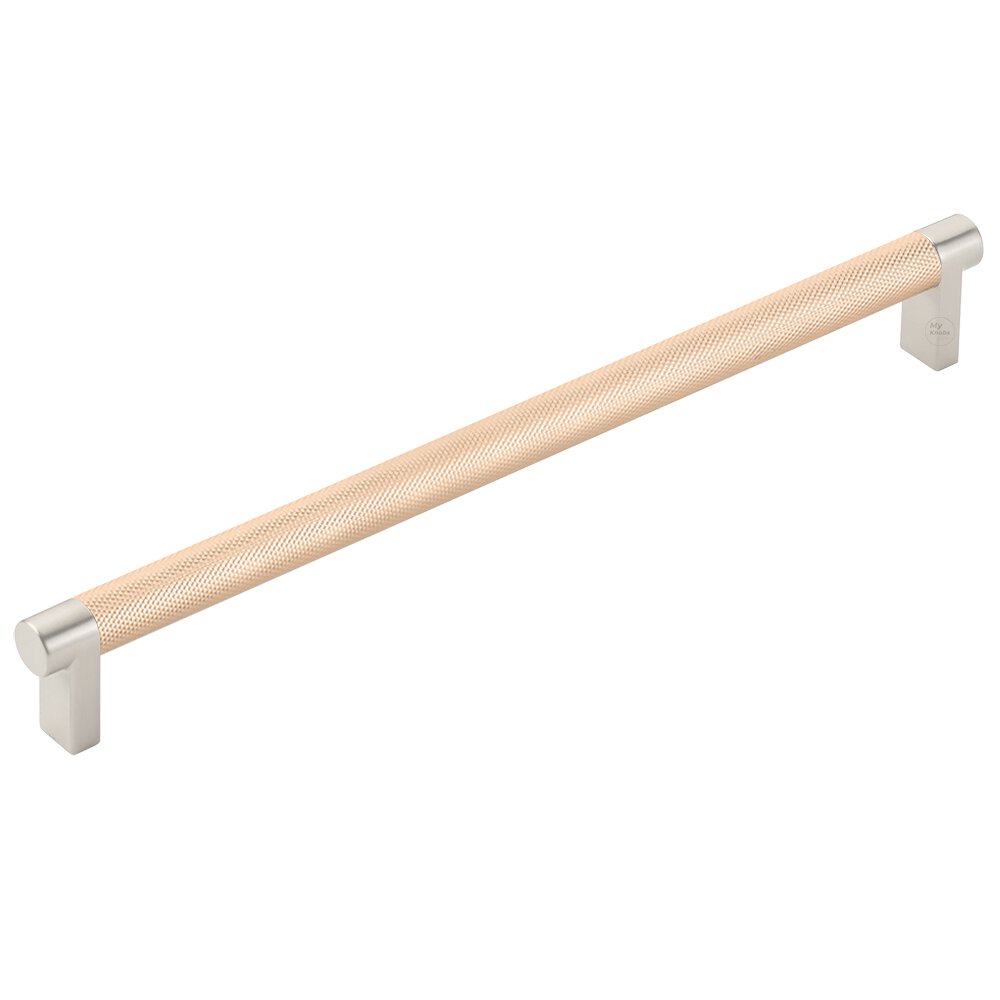 10" Centers Rectangular Stem in Satin Nickel And Knurled Bar in Satin Copper