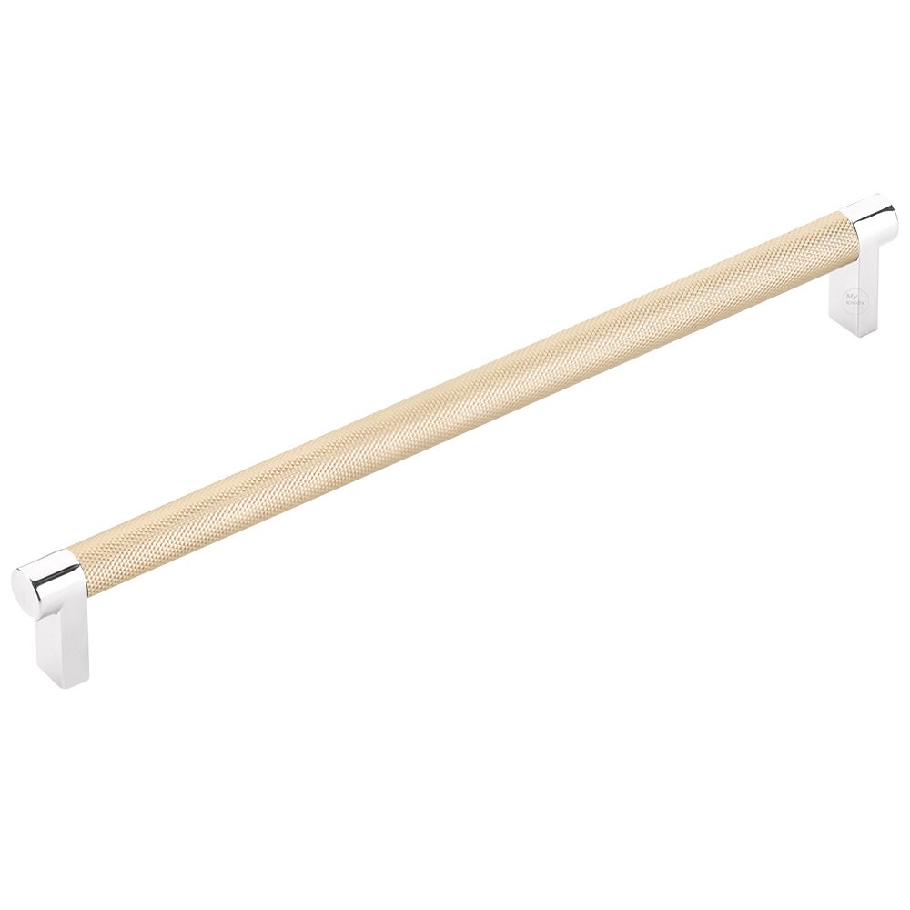 10" Centers Rectangular Stem in Polished Chrome And Knurled Bar in Satin Brass