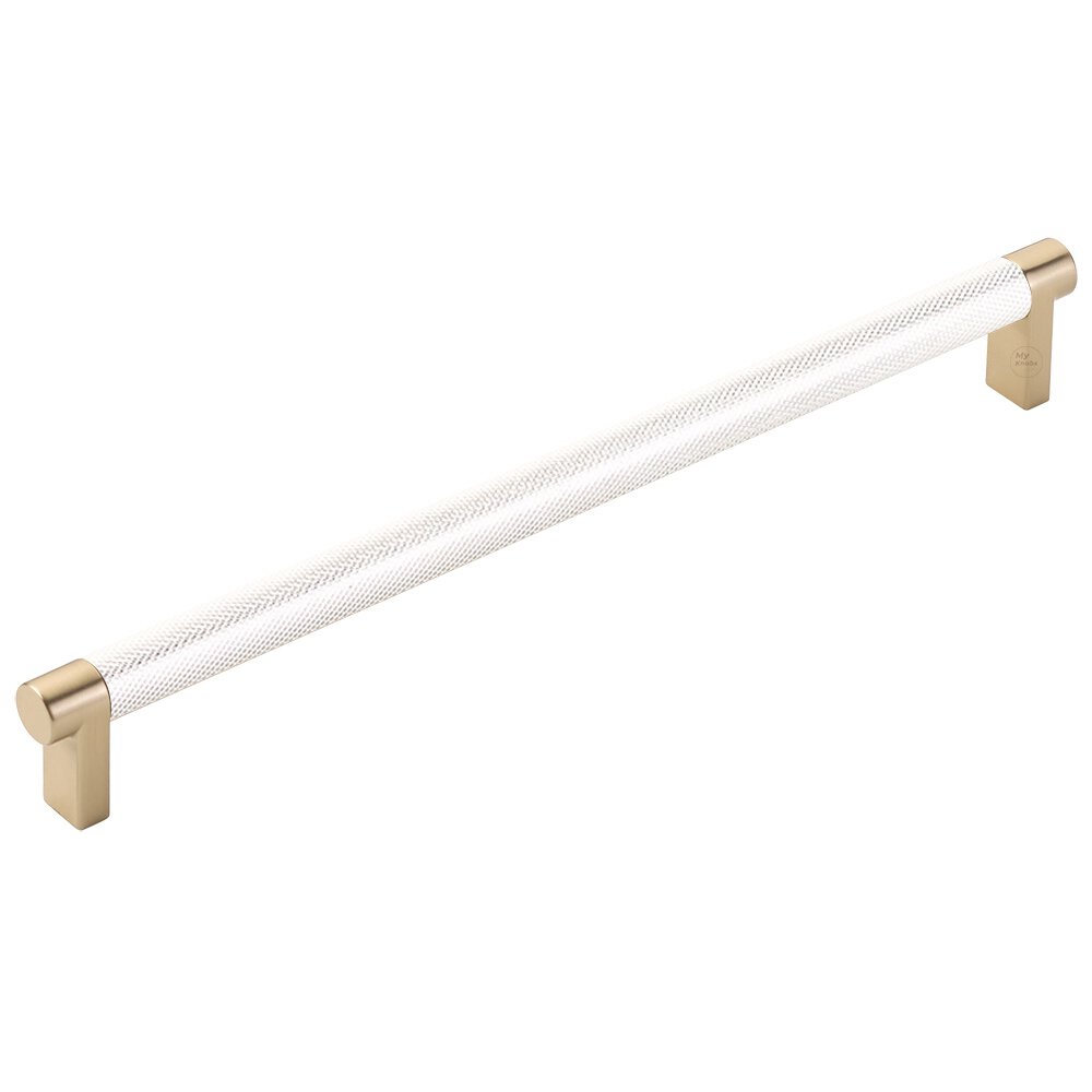 10" Centers Rectangular Stem in Satin Brass And Knurled Bar in Polished Nickel