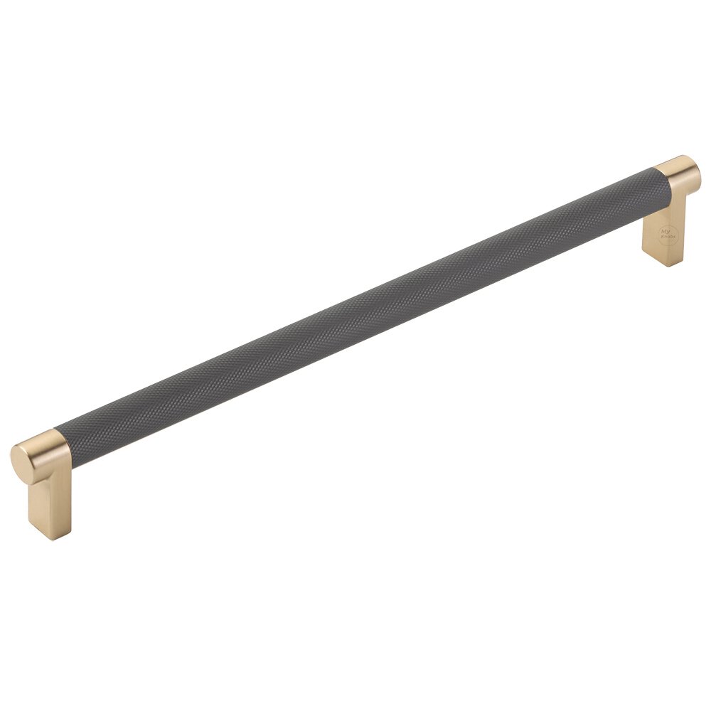10" Centers Rectangular Stem in Satin Brass And Knurled Bar in Flat Black
