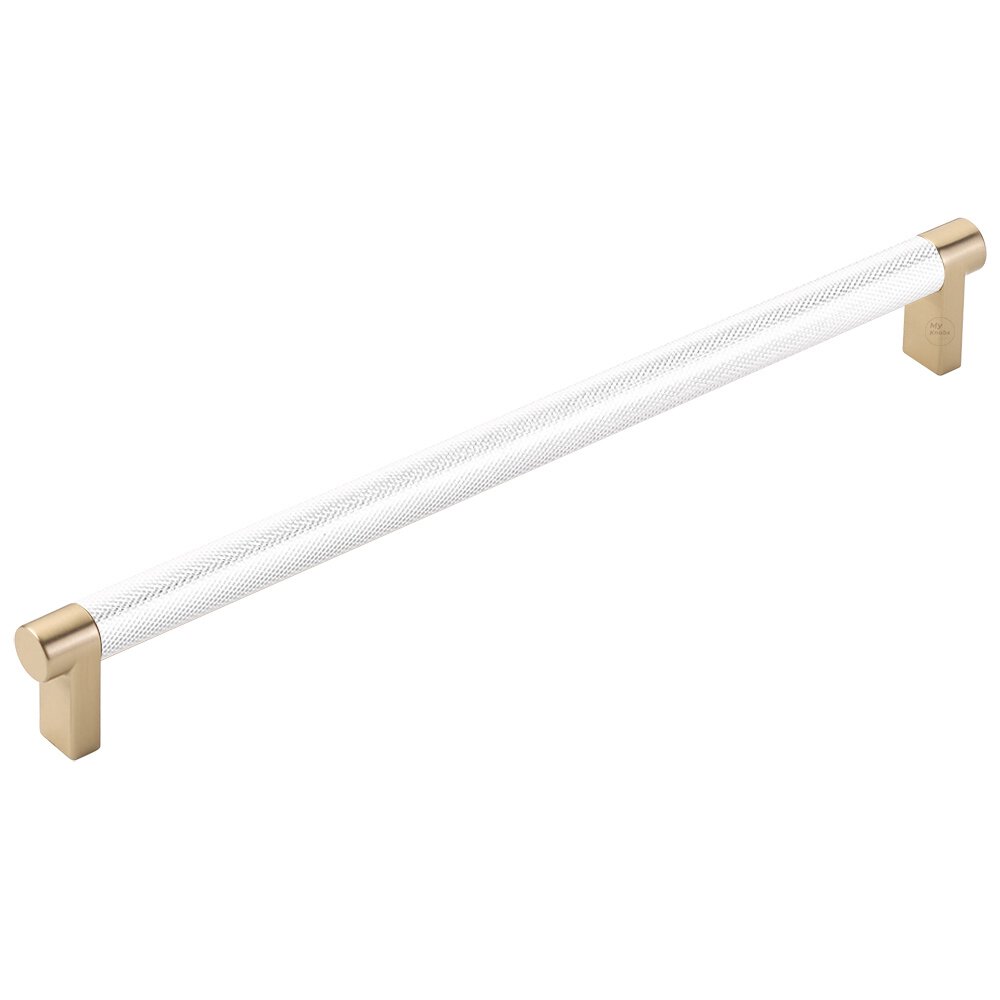10" Centers Rectangular Stem in Satin Brass And Knurled Bar in Polished Chrome