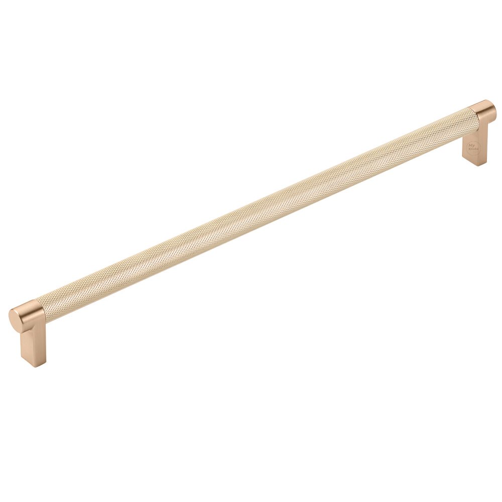 12" Centers Rectangular Stem in Satin Copper And Knurled Bar in Satin Brass