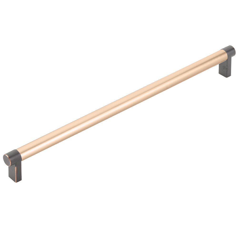 12" Centers Rectangular Stem in Oil Rubbed Bronze And Smooth Bar in Satin Copper