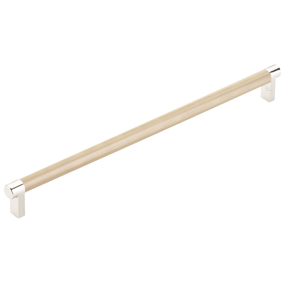 12" Centers Rectangular Stem in Polished Nickel And Knurled Bar in Satin Brass