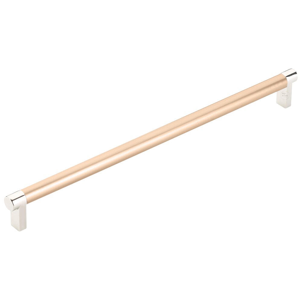 12" Centers Rectangular Stem in Polished Nickel And Smooth Bar in Satin Copper