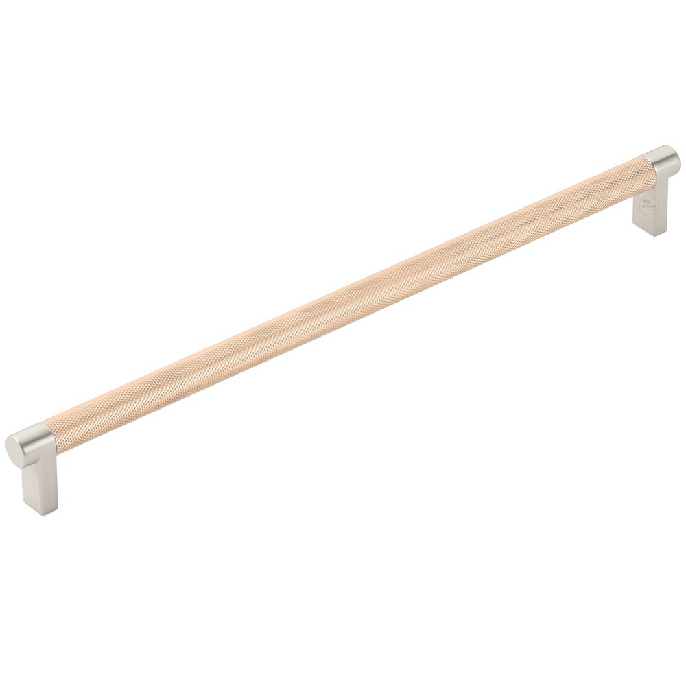 12" Centers Rectangular Stem in Satin Nickel And Knurled Bar in Satin Copper