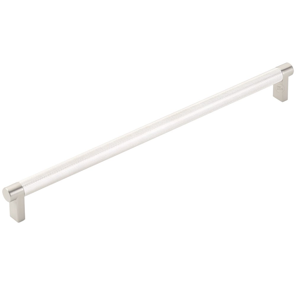 12" Centers Rectangular Stem in Satin Nickel And Knurled Bar in Polished Nickel