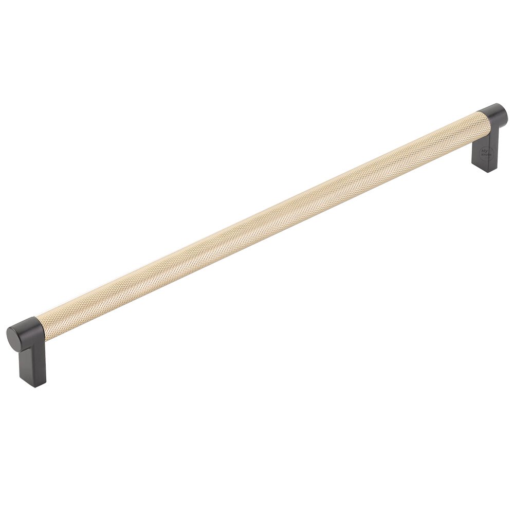 12" Centers Rectangular Stem in Flat Black And Knurled Bar in Satin Brass