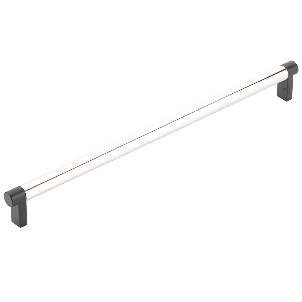 12" Centers Rectangular Stem in Flat Black And Smooth Bar in Polished Nickel