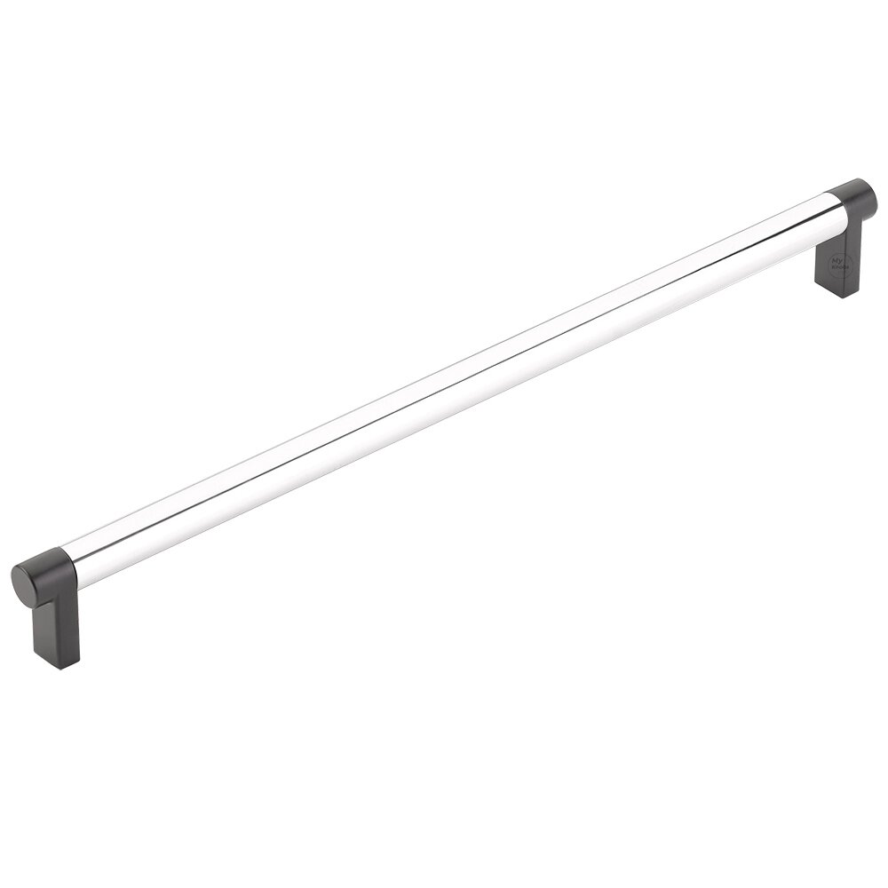 12" Centers Rectangular Stem in Flat Black And Smooth Bar in Polished Chrome