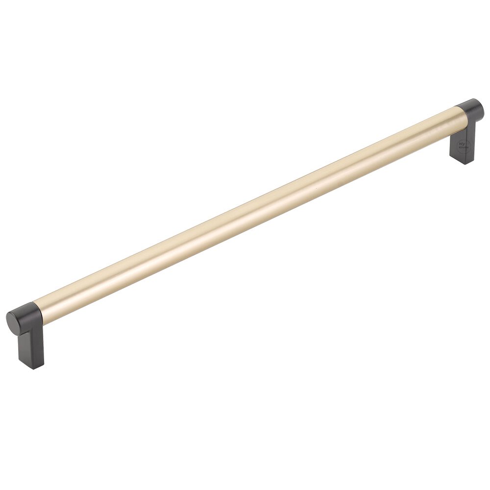12" Centers Rectangular Stem in Flat Black And Smooth Bar in Satin Brass