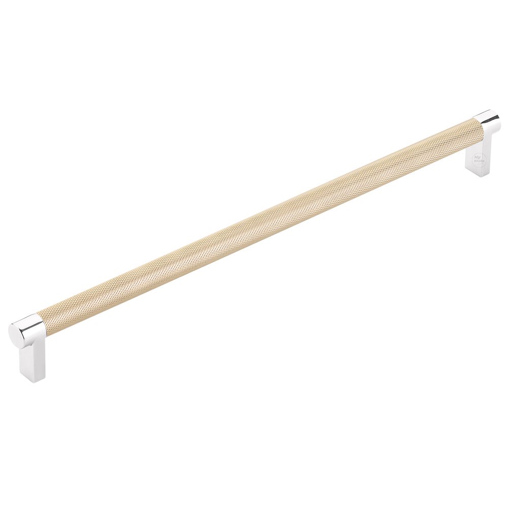 12" Centers Rectangular Stem in Polished Chrome And Knurled Bar in Satin Brass