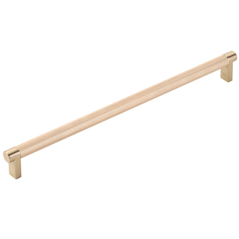 12" Centers Rectangular Stem in Satin Brass And Knurled Bar in Satin Copper