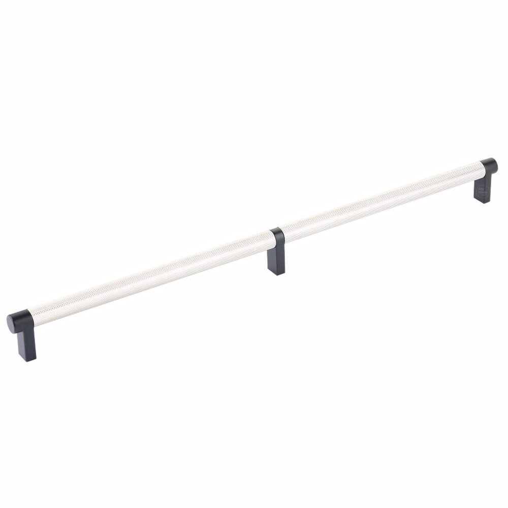 16" Centers Rectangular Stem in Flat Black And Knurled Bar in Polished Nickel