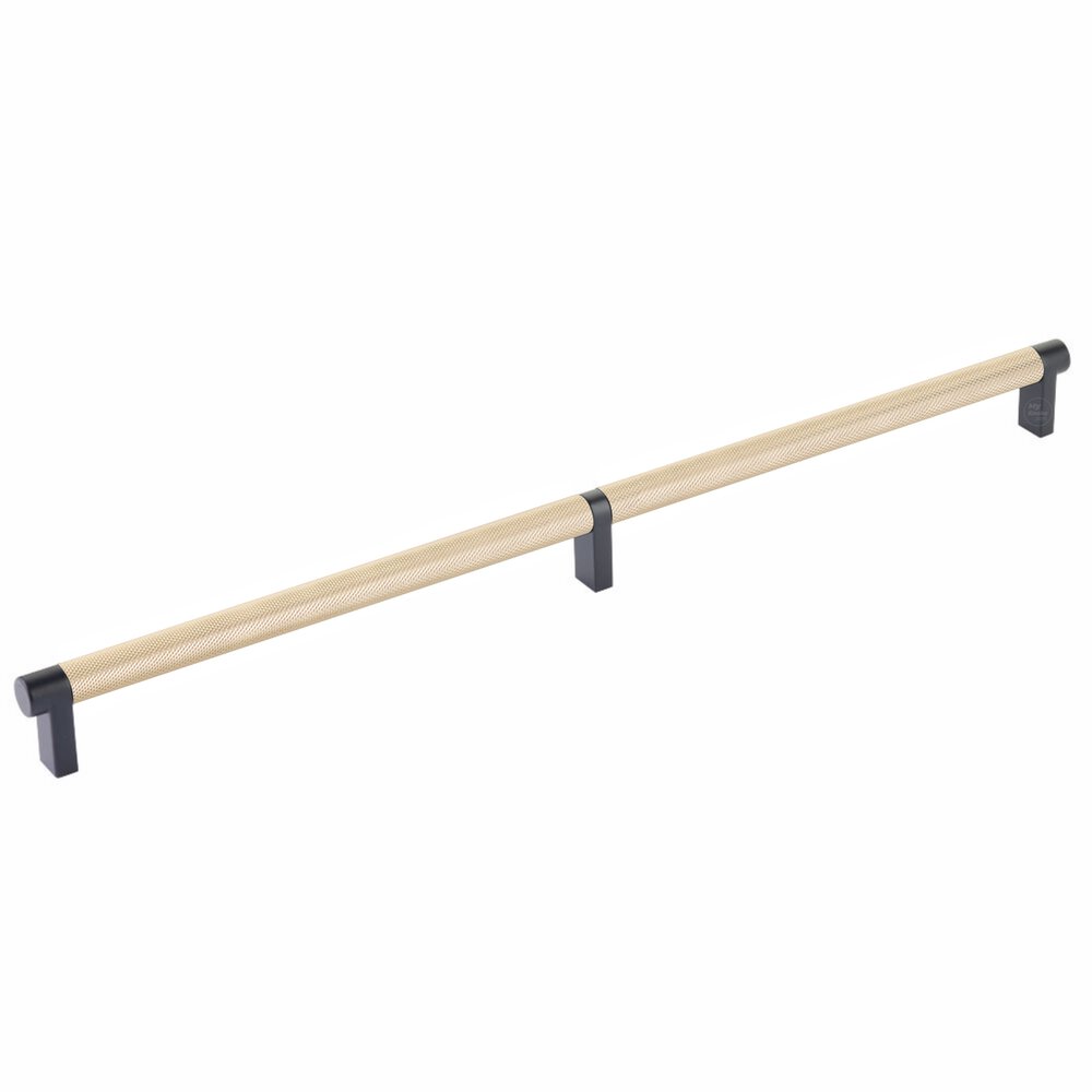 16" Centers Rectangular Stem in Flat Black And Knurled Bar in Satin Brass