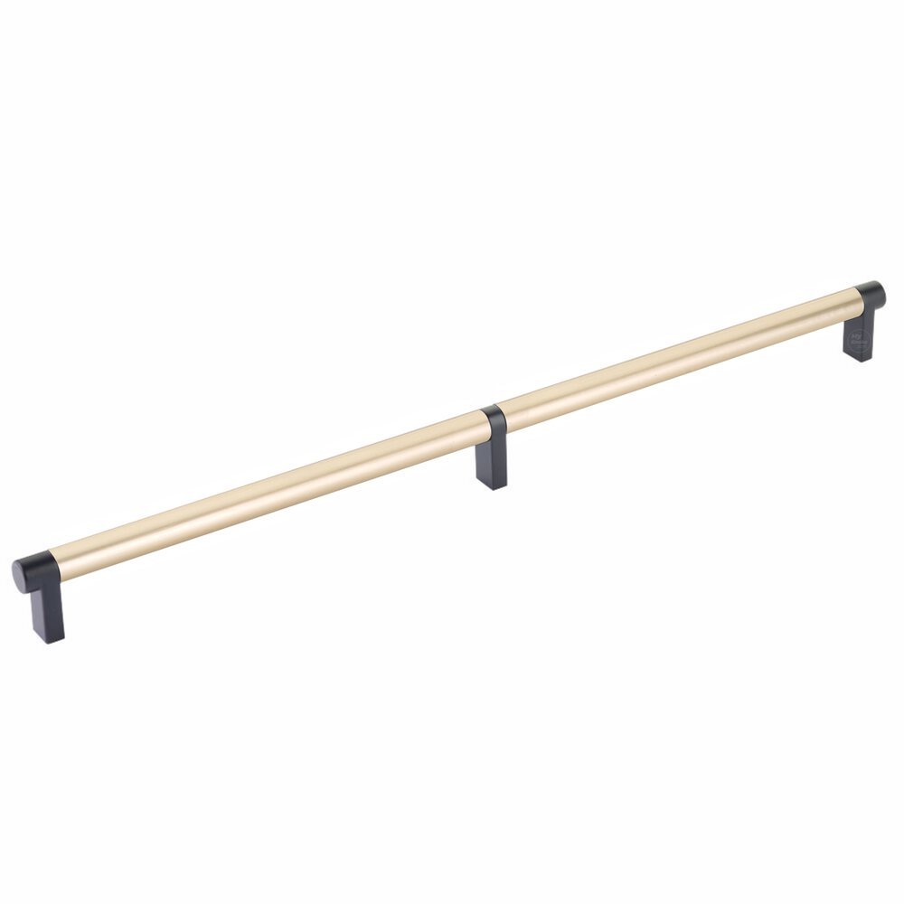 16" Centers Rectangular Stem in Flat Black And Smooth Bar in Satin Brass