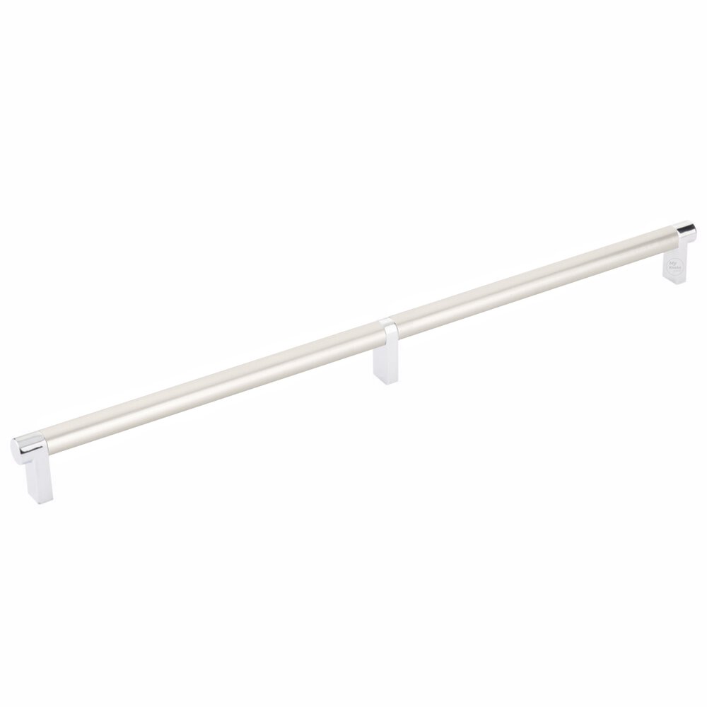 16" Centers Rectangular Stem in Polished Chrome And Smooth Bar in Satin Nickel