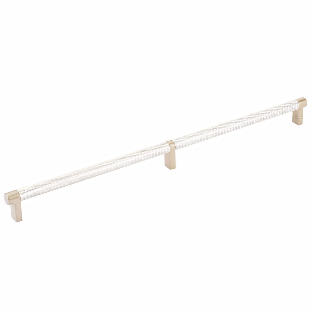 16" Centers Rectangular Stem in Satin Brass And Knurled Bar in Polished Nickel