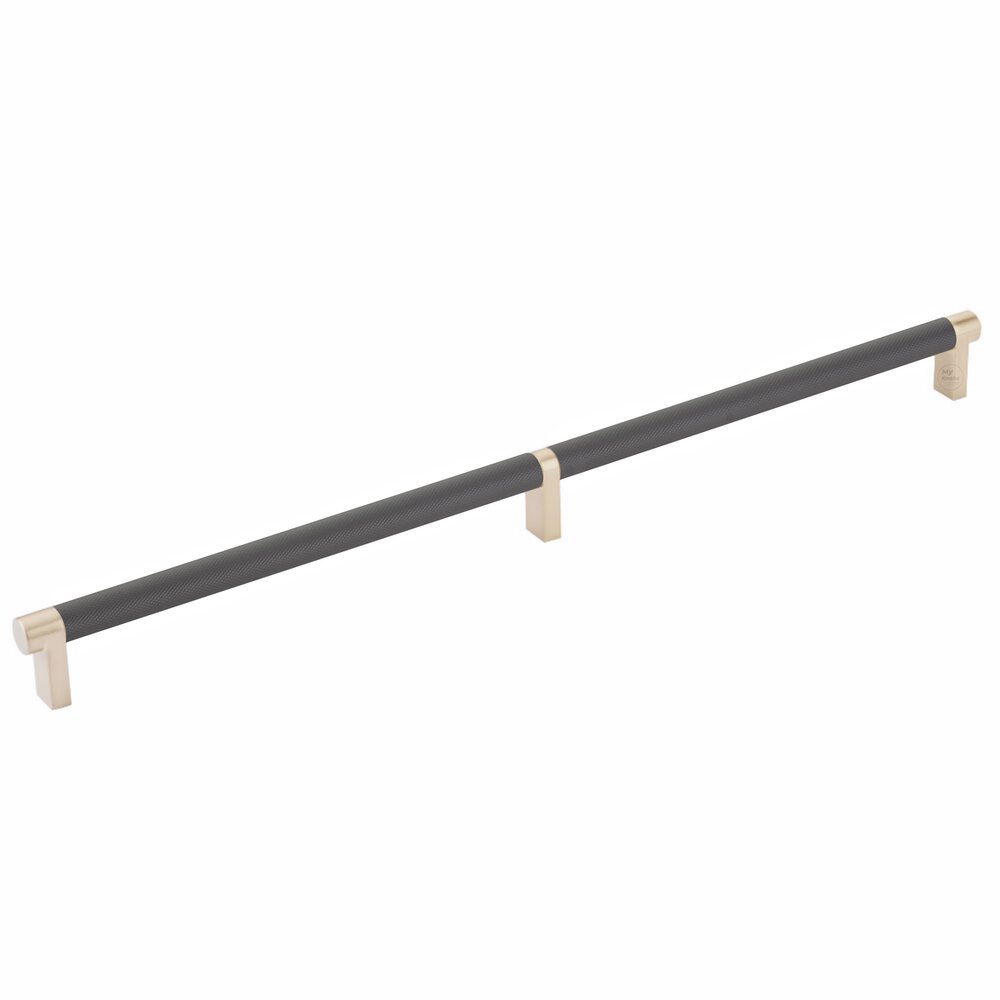 16" Centers Rectangular Stem in Satin Brass And Knurled Bar in Flat Black
