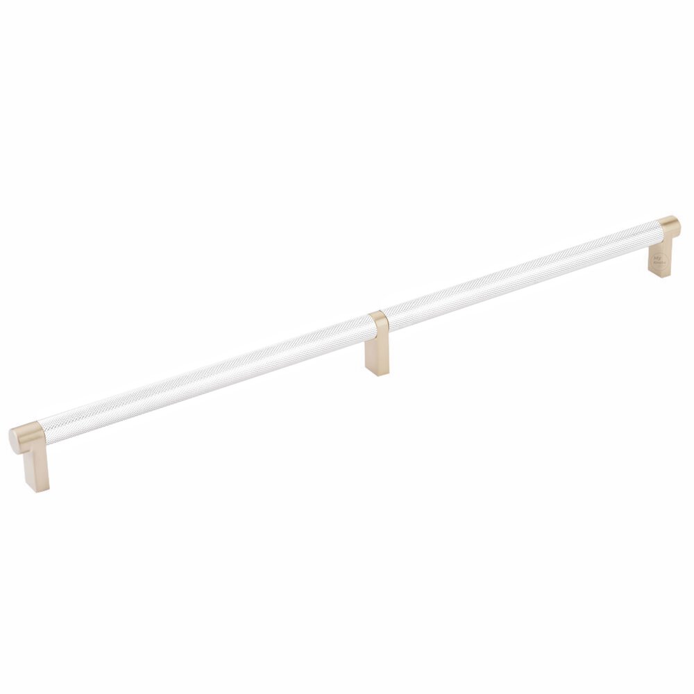 16" Centers Rectangular Stem in Satin Brass And Knurled Bar in Polished Chrome