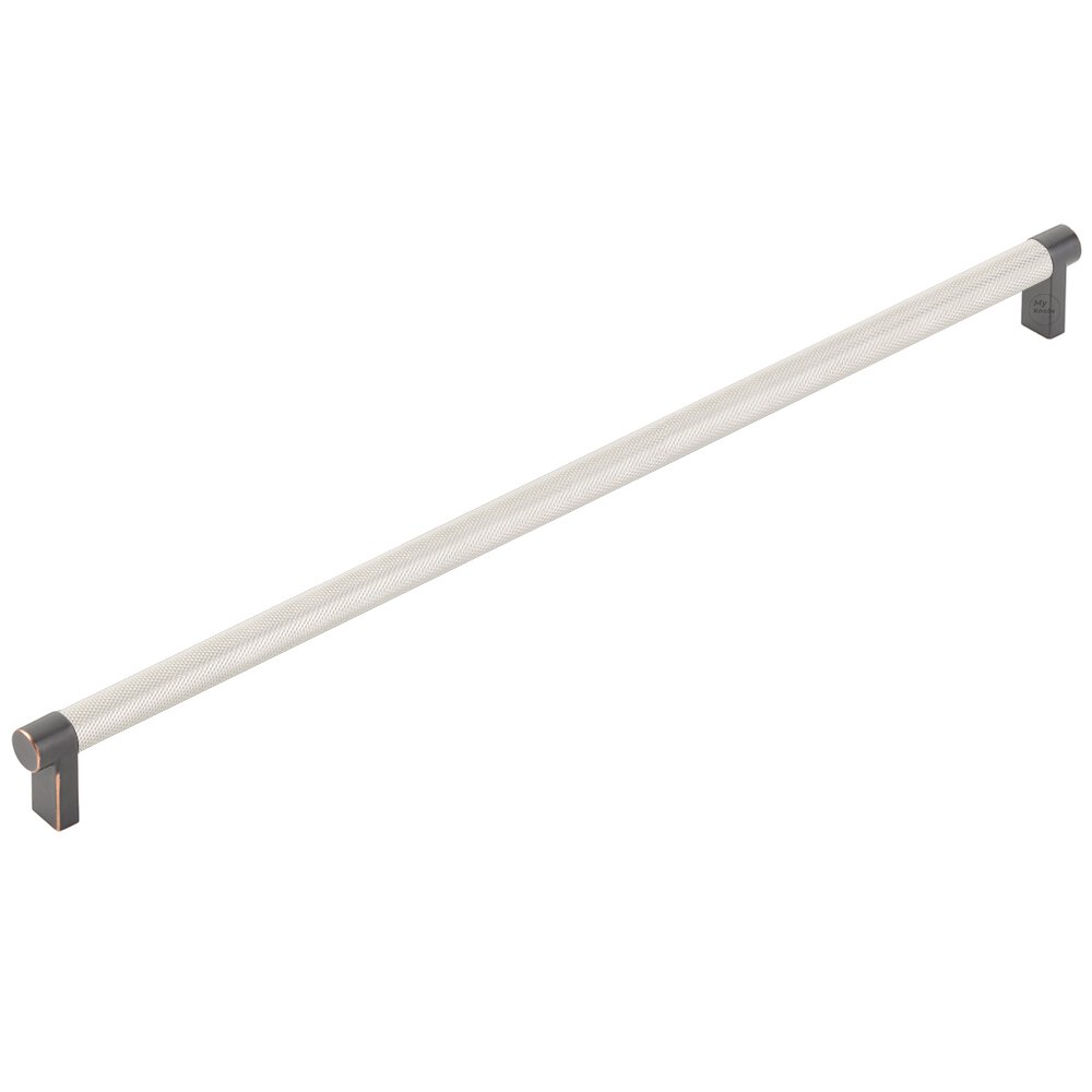 18" Centers Appliance Pull Rectangular Stem in Oil Rubbed Bronze And Knurled Bar in Satin Nickel