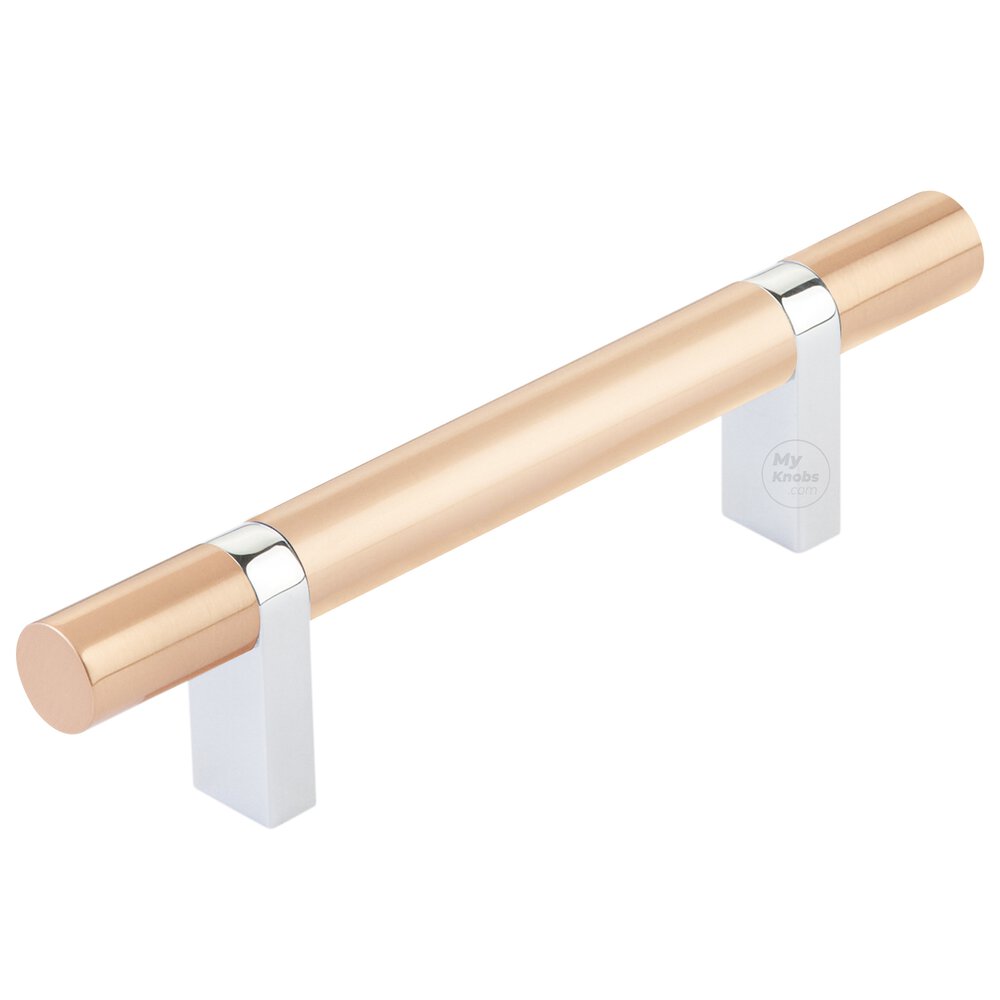 3 1/2" Centers Rectangular Bar Stem In Polished Chrome And Smooth Bar In Satin Copper