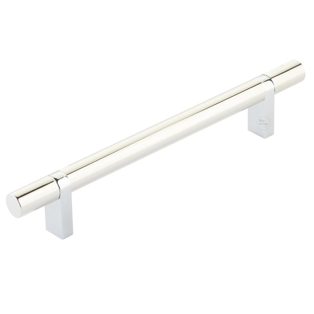 6" Centers Rectangular Bar Stem In Polished Chrome And Smooth Bar In Polished Nickel