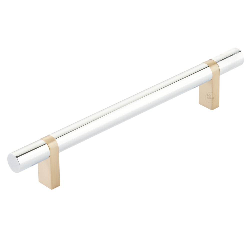 6" Centers Rectangular Bar Stem In Satin Brass And Smooth Bar In Polished Chrome