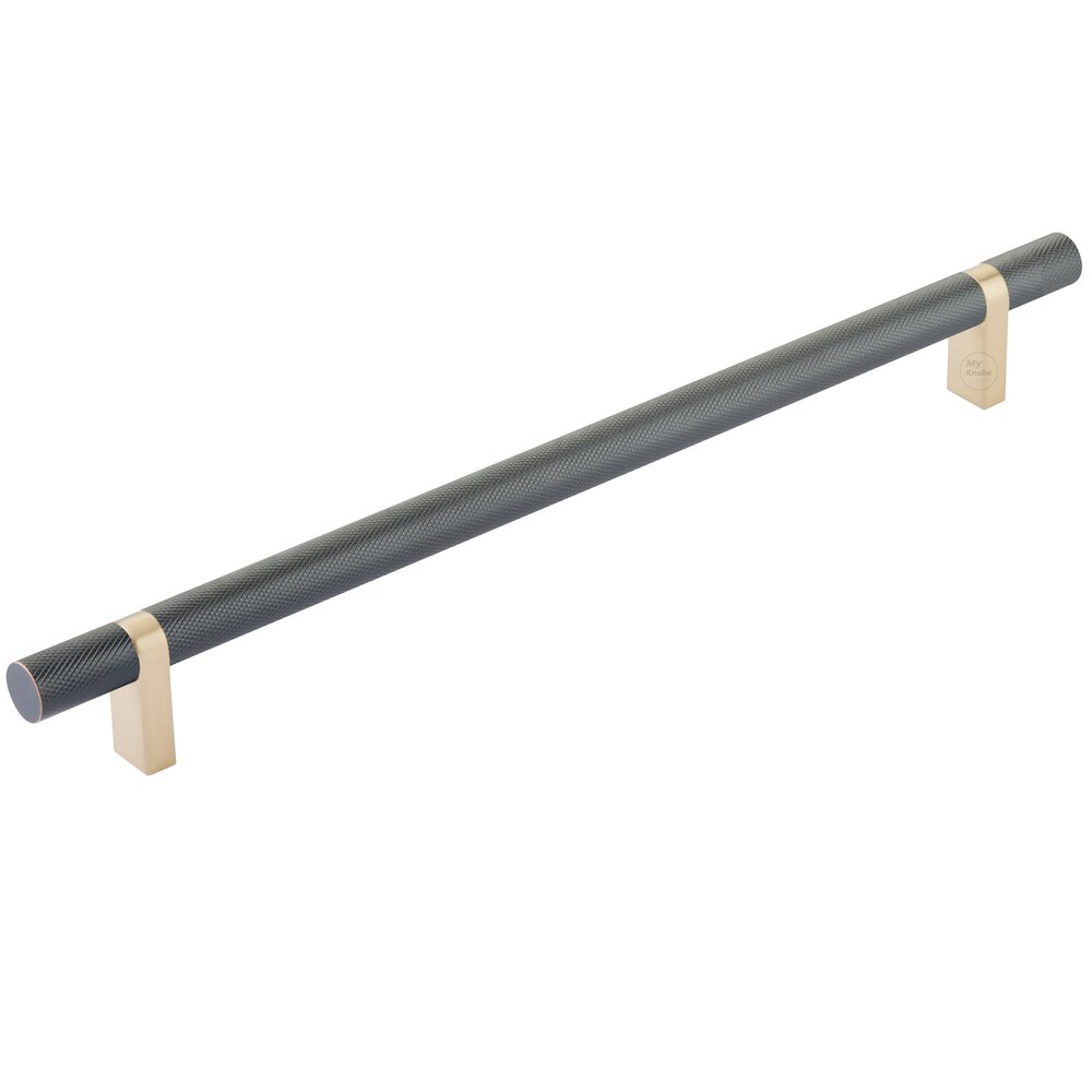 10" Centers Rectangular Bar Stem In Satin Brass And Knurled Bar In Oil Rubbed Bronze