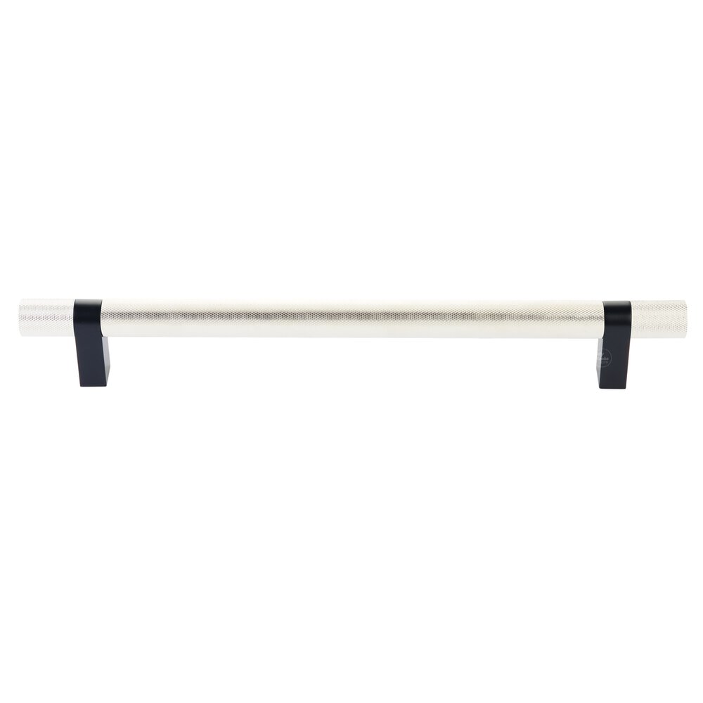 12" Centers Appliance Pull Rectangular Bar Stem In Flat Black And Knurled Bar In Polished Nickel