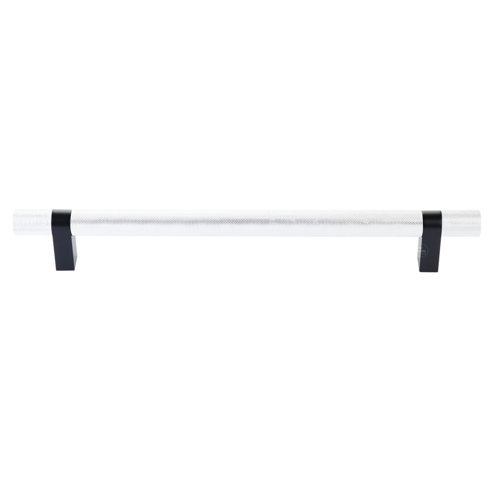 12" Centers Appliance Pull Rectangular Bar Stem In Flat Black And Knurled Bar In Polished Chrome