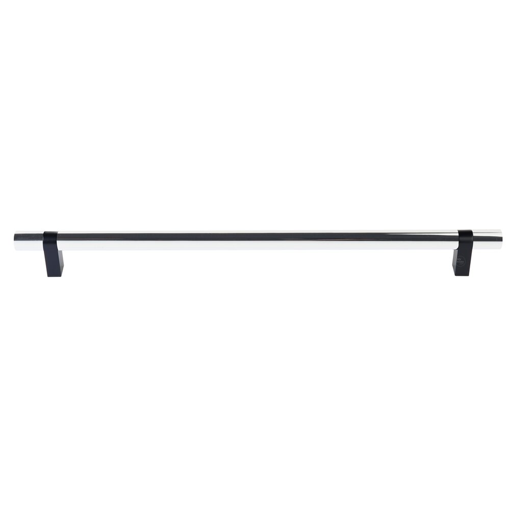 18" Centers Appliance Pull Rectangular Bar Stem In Flat Black And Smooth Bar In Polished Chrome
