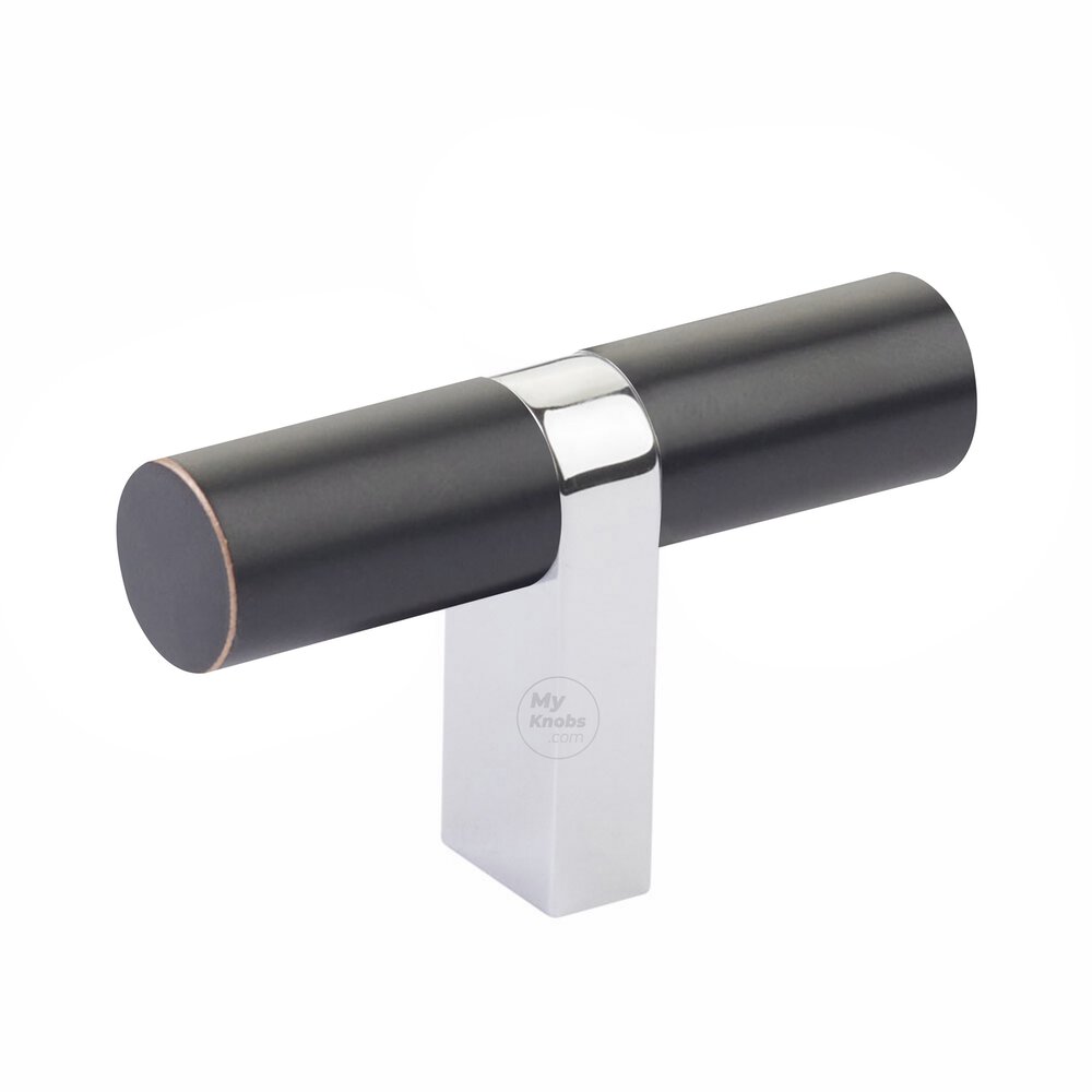 T-Knob 2-1/4" Overall Rectangular Bar Stem In Polished Chrome And Smooth Bar In Oil Rubbed Bronze